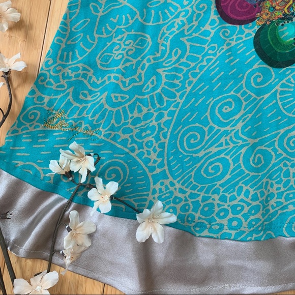 DESIGUAL turquoise knit embroidered dress, L. - Picture 2 of 8